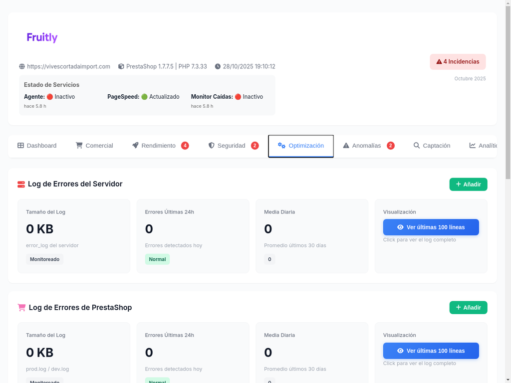 Panel Optimización - Fruitly